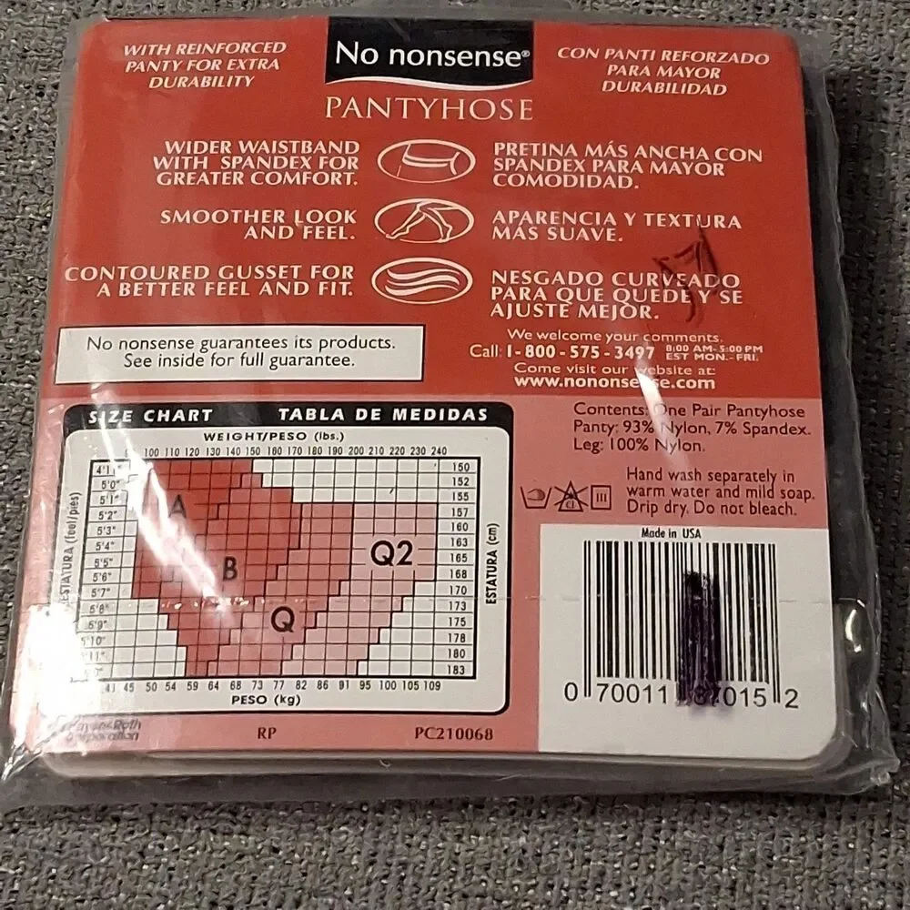 Vintage No Nonsense Regular Premium Nylon Pantyhose Off Black Size B Sheer Toe